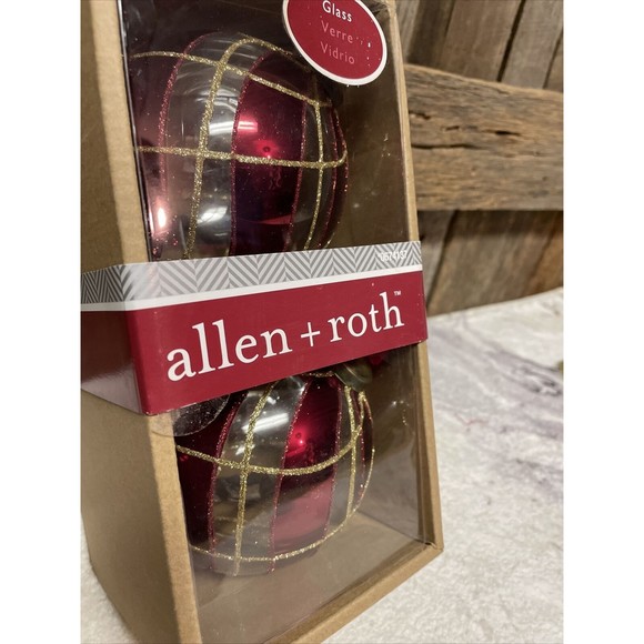 ALLEN + ROTH GOLD AND RED ‎ 2 COUNT BALL CHRISTMAS ORNAMENTS NEW IN BOX - Picture 2 of 3